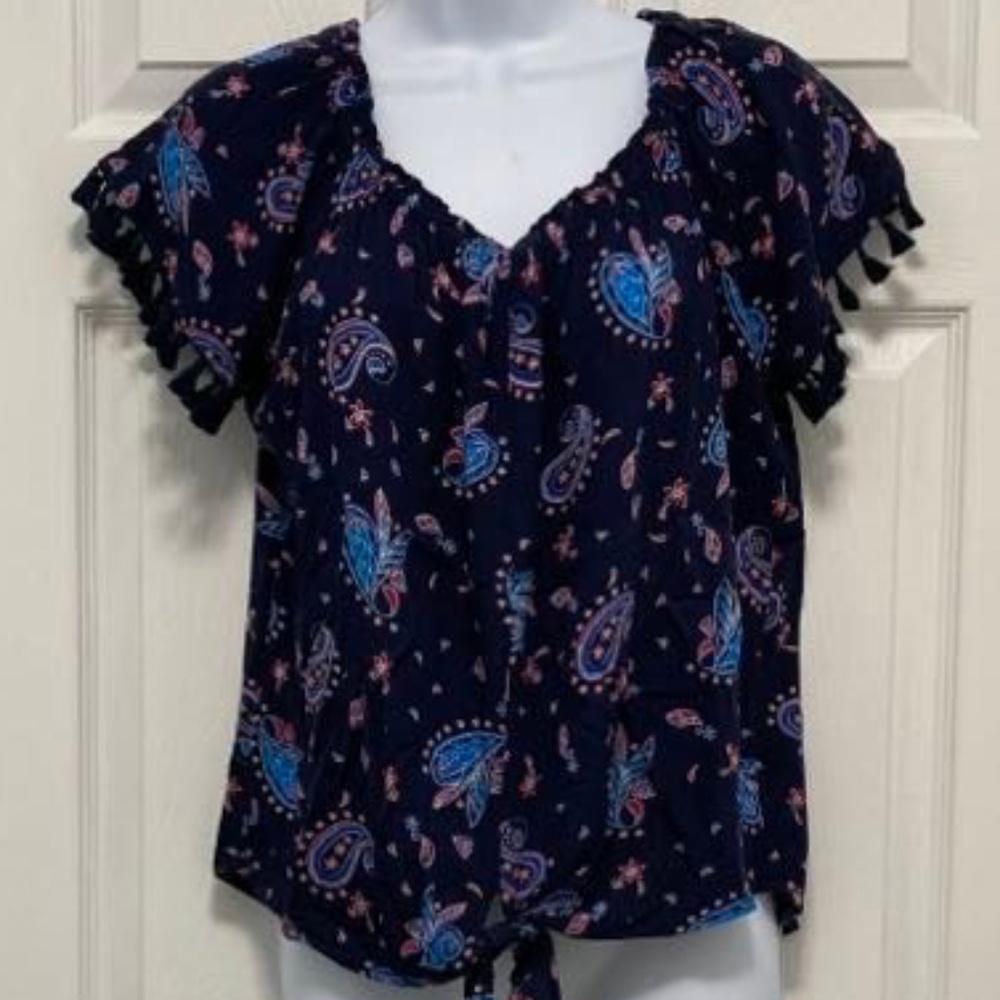 Westport Top-Size Medium-Dark Blue-Very Pretty & Festive Paisley Design
